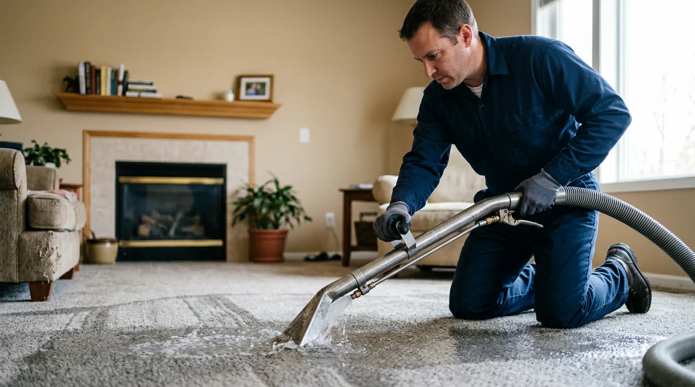 Water damage restoration technician working near Florence, VT